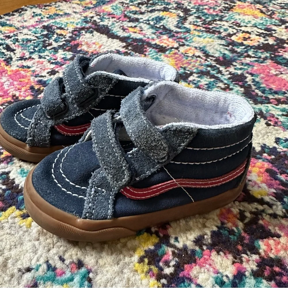 Vans Old Skool High Top Sneaker Toddler Boys 6.5 Blue Red Hook and Loop Closure